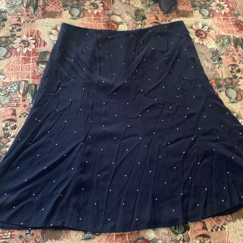 Vince Camuto Navy polka dotted skirt,16 light, silky, fully lined, back zipper